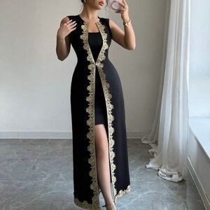 SHEIN Black Maxi Dress with Gold Accents